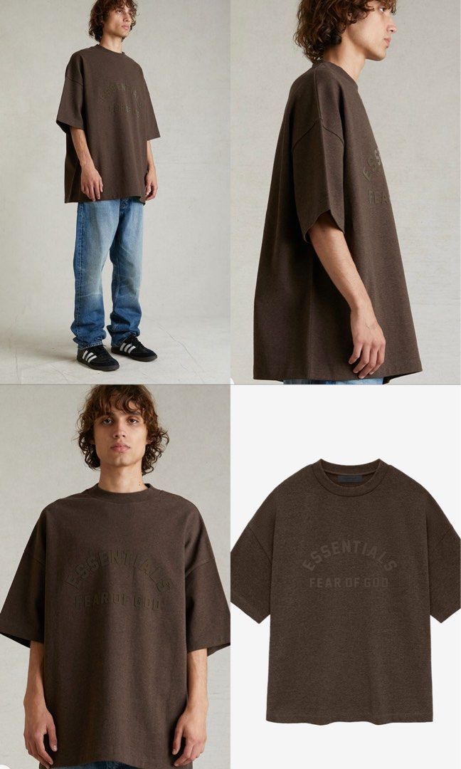 Fear of God Essentials Heather Wood Heavy T-Shirt Medium (Category: Tshirts & Polo Shirts ) located in Manila. Submitted by natx_studios (Listing ID 1398071174, Image 1). Description: - Fear of God Essentials tee - ₱5,190 SRP - Heather Wood color - Size: M (Baggy, fit to Xl) - Essentials logo on chest - Material: 100% cotton - Brand new with original packaging and tags.