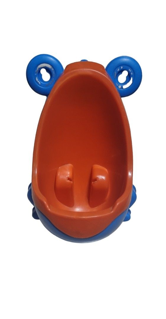 Frog-Shaped Potty Training Urinal (Category: Toilet Training) located in Marikina City. Submitted by andreah_16 (Listing ID 1398000717, Image 2). Description: - Frog-shaped potty training urinal - Designed for toddlers - Fun blue and orange colors - Cute frog design - Price: 50 pesos.