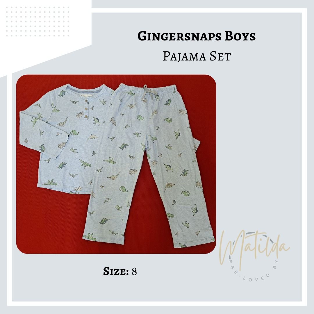 Gingersnaps Boys ORIGINAL Pajama Set (Category: Babies & Kids Fashion) located in Quezon City. Submitted by matilda12204 (Listing ID 1378463252, Image 1). Description: Pajama Set Gingersnaps Boys | ORIGINAL PRODUCT DETAILS - Fashionable and comfortable. - What you see is what you get. - Clean and ready to wear. SIZE & FIT Size 8 F01 | 42.