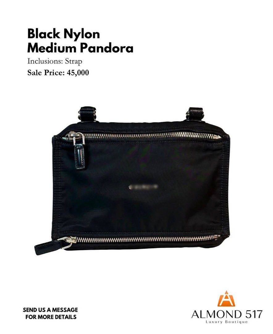 GIVENCHY pandora (Category: Luxury Bags & Wallets) located in Taguig. Submitted by gem_almond517 (Listing ID 1398043486, Image 1). Description: Condition: 9 /10 Pre-loved ✅ Credit card accepted | Layaway up to 3 months 📍 Available for viewing at 2nd Floor, Shops at Serendra, BGC ⏰ Open daily from 12NN - 9PM Almond 517 Luxury is not affiliated with the brands mentioned. 📩 DM us for inquiries. #LuxuryForLess #Almond517Luxury.
