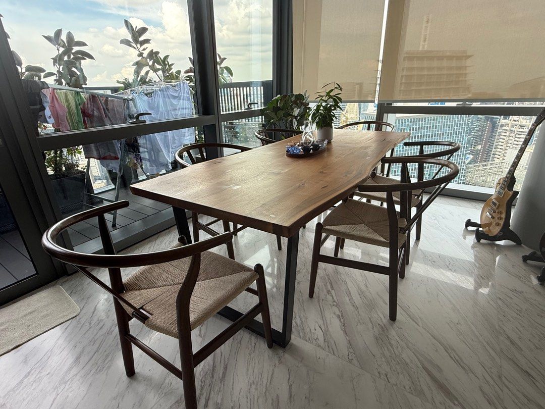 Grey and sanders -Wooden Dining Table with Chairs, Furniture