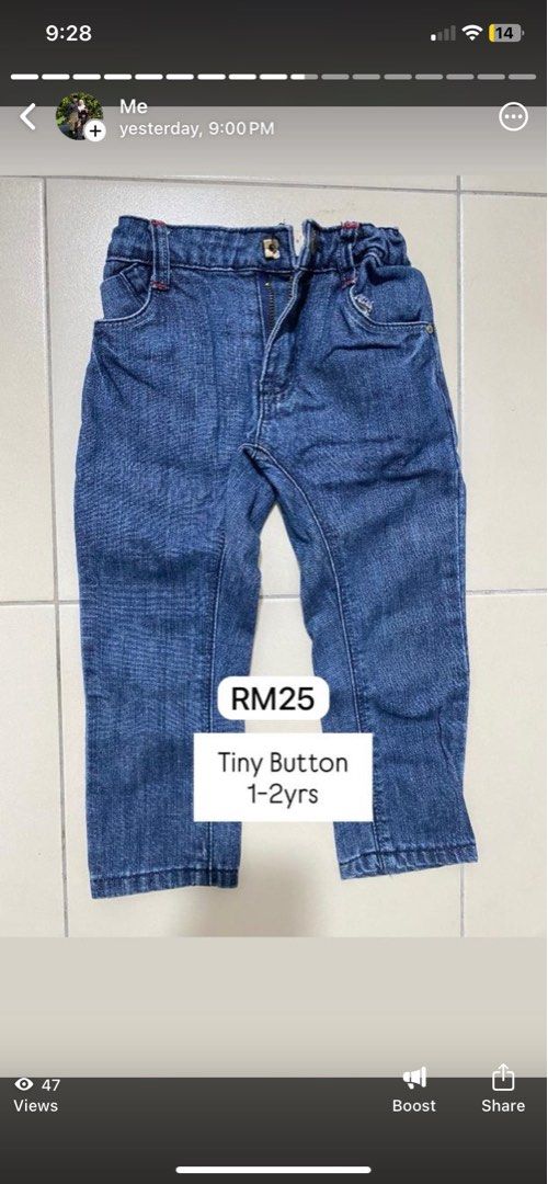 Jeans Tiny Button (Category: Babies & Kids Fashion) located in Alor Gajah. Submitted by athiraazman (Listing ID 1398028624, Image 1). Description: Jeans Tiny Button NP RM79 Size 1-2yrs.