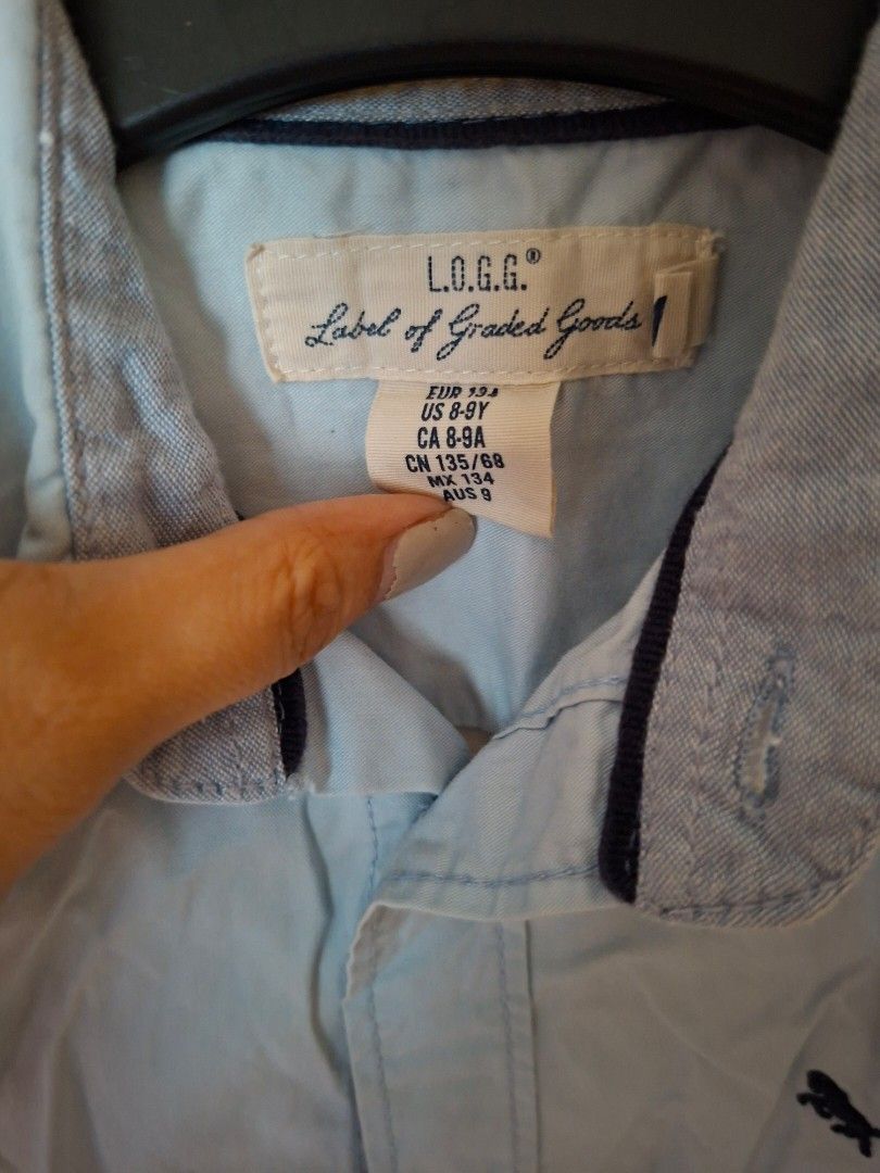 Light blue longsleeves (Category: Babies & Kids Fashion) located in Bacoor. Submitted by cloudcerine (Listing ID 1398003449, Image 3). Description: Brand: H&M Buttondown Size: US 8-9 Condition: VGUC Price: 250 With minor issue, small discoloration as shown in the photo..