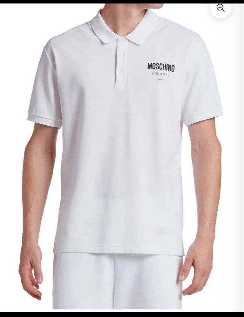 Moschino Couture Polo Shirt (Category: Tshirts & Polo Shirts ) located in Manila. Submitted by adanielbm (Listing ID 1398146546, Image 3). Description: - White Moschino Couture polo shirt - Features Moschino logo on the chest - Classic collar and three-button placket - Short sleeves - Made in Italy - Includes original tag.