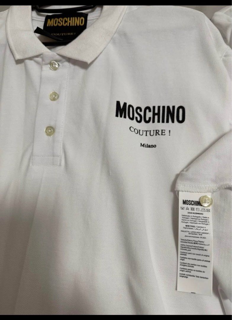 Moschino Couture Polo Shirt (Category: Tshirts & Polo Shirts ) located in Manila. Submitted by adanielbm (Listing ID 1398146682, Image 3). Description: - Moschino Couture polo shirt - White color - Features Moschino logo on the chest - Classic polo collar and button-up placket - Made in Italy Brand new with tag.