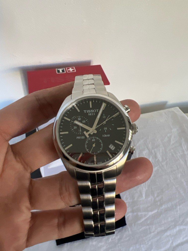 Tissot PR 100 Chronograph (Category: Luxury Watches) located in Las Pinas. Submitted by gaeley (Listing ID 1397987568, Image 3). Description: see details ... no extra link fits size 7-8 wrist.
