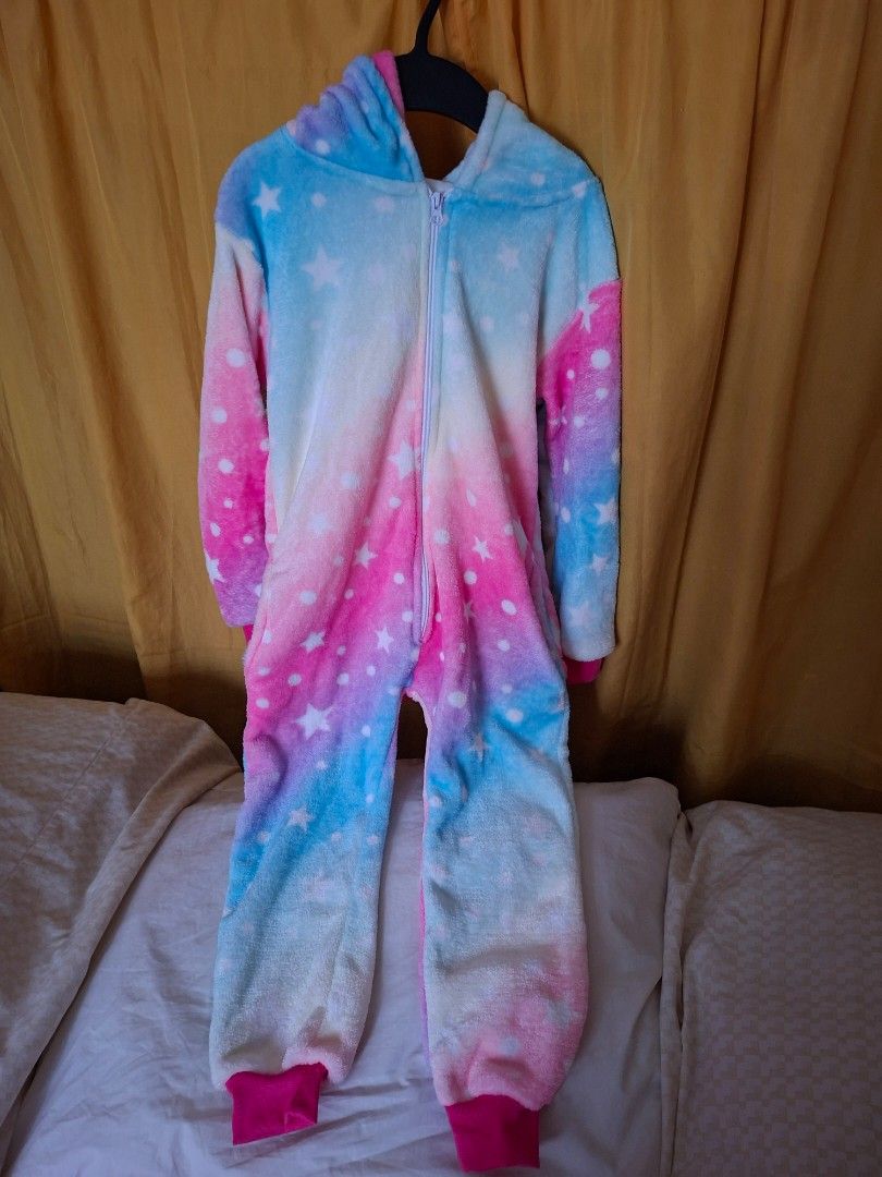 Unicorn One piece pajama (Category: Babies & Kids Fashion) located in Bacoor. Submitted by cloudcerine (Listing ID 1398002840, Image 2). Description: Brand: Locally made One piece Pajama with hoodie Size: 95/110 Condition: BNWT, never worn Price: 300 No issue.