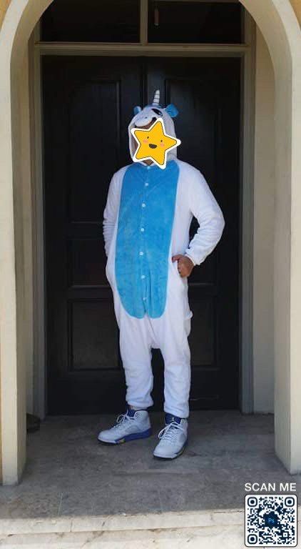 Unicorn Onesie (Category: Sets & Coordinates) located in Taguig. Submitted by misskweezy (Listing ID 1398131620, Image 1). Description: - Adult size / Large - White and blue unicorn onesie - Blue belly detail - Hood with unicorn horn and ears - Button down front #unicorn #costume #halloween.