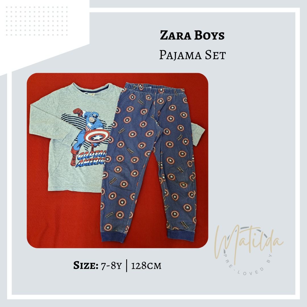Zara Boys ORIGINAL Pajama Set (Category: Babies & Kids Fashion) located in Quezon City. Submitted by matilda12204 (Listing ID 1378462839, Image 1). Description: Pajama Set Zara Boys | ORIGINAL PRODUCT DETAILS - Fashionable and comfortable. - What you see is what you get. - Clean and ready to wear. SIZE & FIT Size 7/8 CM128 F01 | 44.
