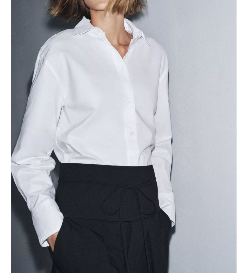 Zara White Poplin (Category: Shirts) located in Pasig City. Submitted by polarpixie (Listing ID 1397985846, Image 2). Description: Only used once Doesn't fit me anymore after giving birth Loc: Pasig Can ship via lalamove/lbc.