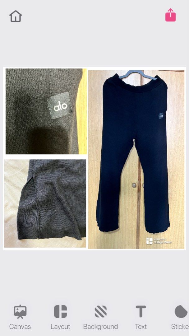 Alo pants knitted for ladies. Size L (not Lululemon) (Category: Jeans & Leggings) located in Singapore. Submitted by ersusann (Listing ID 1398239271, Image 1). Description: Authentic Alo size L Elastic waist band. pockets. stretchy material Approx measurement Lenght 46” Waist across 1 side before stretched 14” Srmhanginglowcupgreenb.