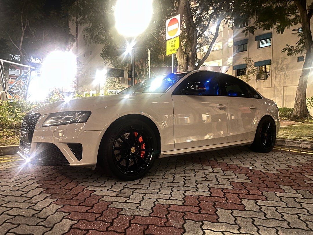 Audi A4 1.8 TFSI Multitronic Ambition (A) (Category: Used Cars) located in Singapore. Submitted by yim07 (Listing ID 1241023484, Image 2). Description: - Engine Overhaul (c/w picture and receipt) - Wear and tear all replace - 6 pot bbk - Stage 1+ - forge rim and 19inch tyre - Strut Bar - SAGC racing coilover - Waterpump replaced - Blow off valve - Android head unit c/w 4g - Interior leather in min condition - New spray work - Car in min condition