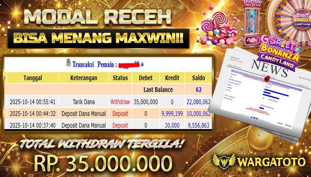 BUKTI JACKPOT WARGATOTO 14 OKTOBER 2025 (Category: Desktops) located in Jakarta Barat. Submitted by wargatoto_official (Listing ID 1398245187, Image 1). Description: 🍭 INFO GACOR TERBARU DARI WARGATOTO! Salah satu member setia baru saja menang besar sebesar 35 juta rupiah dari game Sweet Bonanza Candyland! 🎉 Kemenangan ini didapat lewat fitur Sweet Spins yang benar-benar bikin hoki — dari putaran biasa langsung tembus kemenangan puluhan juta! �