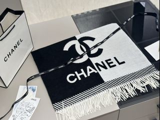 💜CHANEL  Scarf Shawl 羊絨23A拼接流蘇圍巾披肩64245520616963110