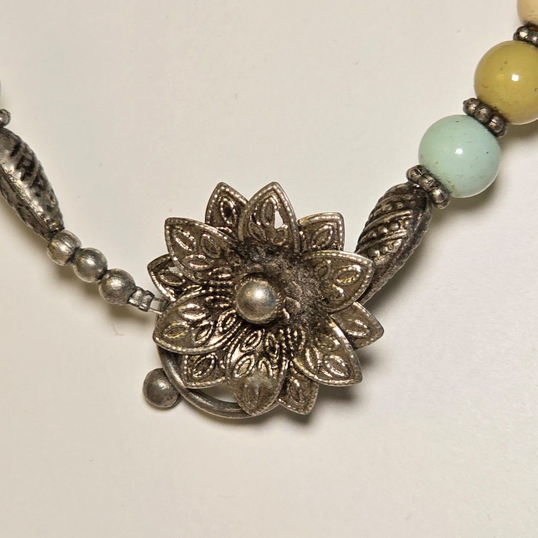 Eclectic Bohemian Turquoise Stone Bead Necklace (Category: Necklaces) located in Makati City. Submitted by midnight.market (Listing ID 1398269965, Image 3). Description: ♡ Eclectic Bohemian Turquoise Stone Bead Necklace ♡ Features turquoise, yellow, and cream beads ♡ Unique design with flower-shaped clasp ♡ Chunky and a bit heavy ♡ Antique has been stored for more than a decade, no signs of tarnishing ♡ RFS: Decluttering.