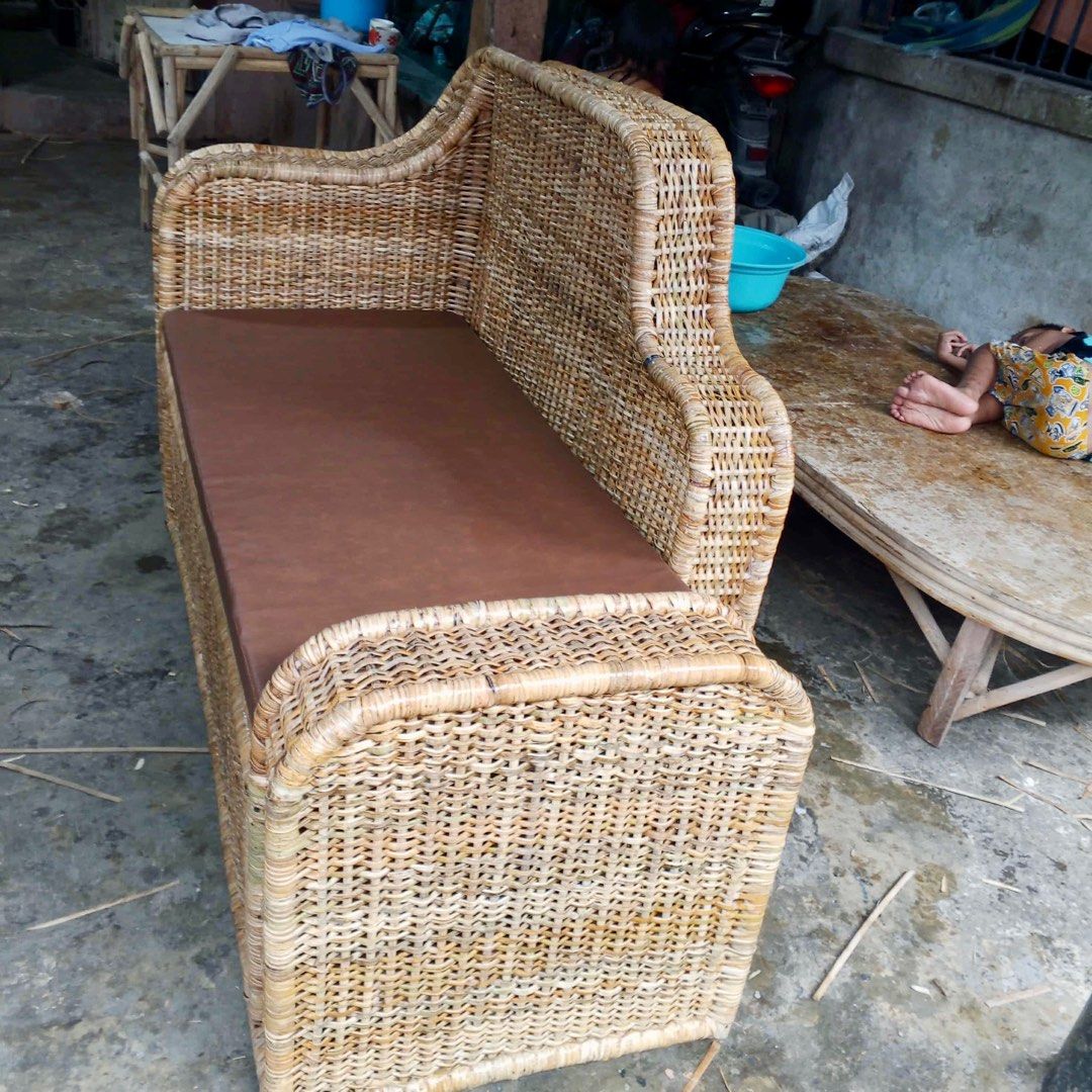 Hand woven native rattan cane mini sofa (Category: Chairs) located in Paranaque City. Submitted by FLess.ph (Listing ID 1398210981, Image 3). Description: Dimension 22x48 INCHES INSIDE DIMENSION SEAT AREA 28x60 INCHES OUTSIDE DIMENSION COMES WITH URATEX CUSHION ALREADY!! Any colour of your choice.. can be fabric or leatherette .