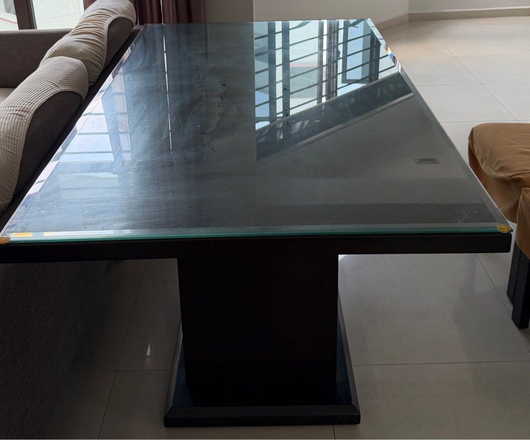 Lorenzo Solid Wood Dining Table with Tempered Glass Top