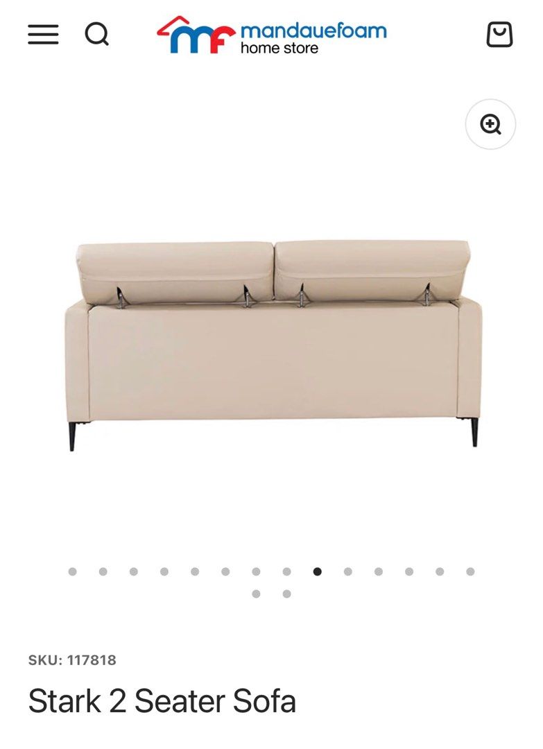 Mandaue Foam Stark 2 Seater Sofa (Category: Sofas) located in Taguig. Submitted by minimomlist (Listing ID 1398263528, Image 2). Description: TAKE AS IS Used for a year only Bought for 38k at Mandaue foam Selling for 21k See posted pics for flaws, current color due to usage, stains, minor but unnoticeable cracks .