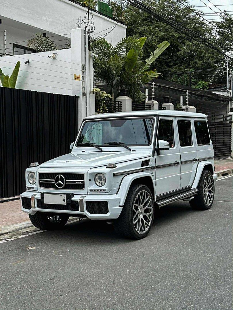 Mercedes-Benz G-Class AMG Auto (Category: Used Cars) located in Manila. Submitted by quality_cars (Listing ID 1398221404, Image 1). Description: FOR SALE‼️ 2016 Mercedez Benz G-Class AMG All stock original Setup -Stock 5.5-Liter twin turbo V8 Gas -All Wheel Drive -Original 16k mileage -7 speed automatic transmission Honest issue: naka wrap siya ng white, original color is blue, and still has the original blue color underneath. Can be remove profe