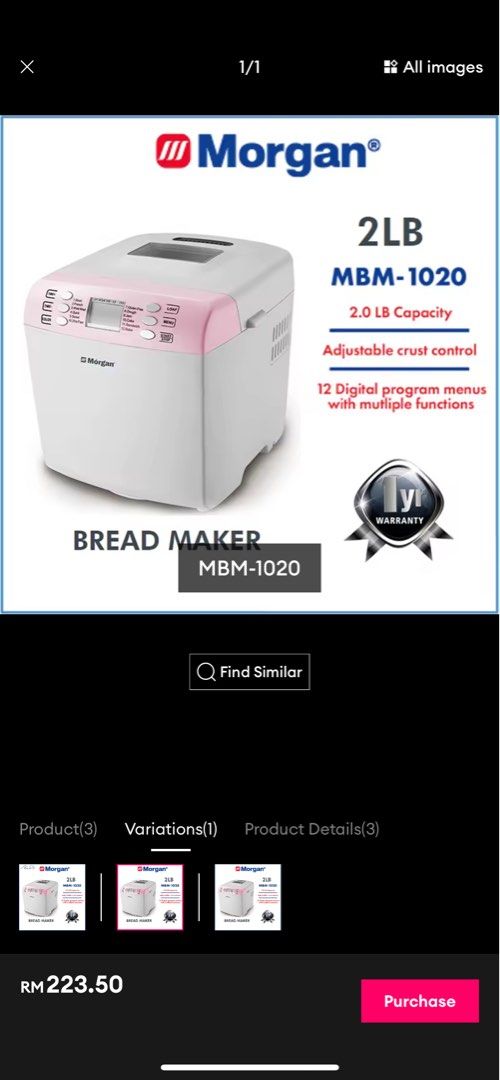 Morgan Bread Maker (Category: Breadmakers) located in Petaling Jaya. Submitted by wen88wen (Listing ID 1398243735, Image 1). Description: I not really into baking so want to let go this bread maker. It’s still in seal pack as per picture..