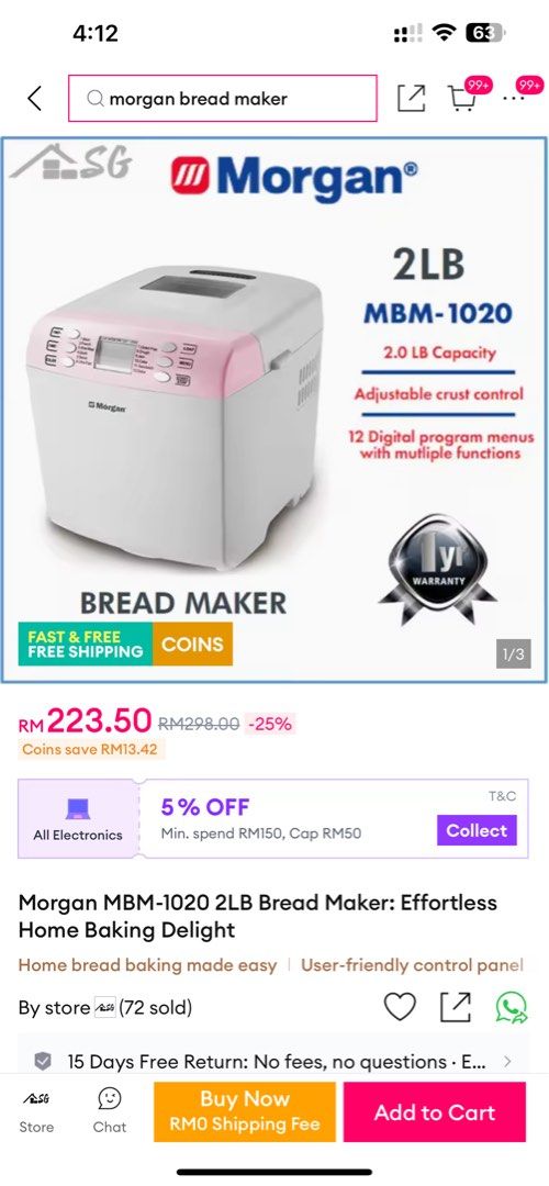 Morgan Bread Maker (Category: Breadmakers) located in Petaling Jaya. Submitted by wen88wen (Listing ID 1398243735, Image 2). Description: I not really into baking so want to let go this bread maker. It’s still in seal pack as per picture..