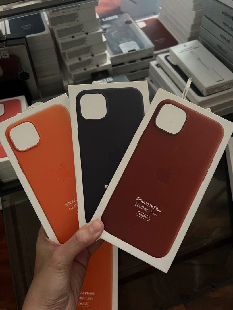 Original Apple iPhone 14 Plus MagSafe Leather Case (Category: Cases & Sleeves) located in Manila. Submitted by razelysonn (Listing ID 1398242716, Image 1). Description: 1,600 each FIXED PRICE.