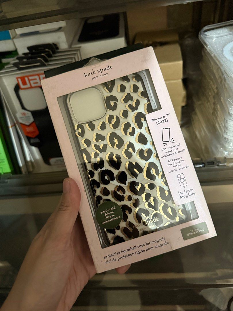 Original Kate Spade Protective Shell Leopard MagSafe Case for iPhone 14 Plus / 15 Plus (Category: Cases & Sleeves) located in Manila. Submitted by razelysonn (Listing ID 1398239123, Image 1). Description: last piece fixed price :).