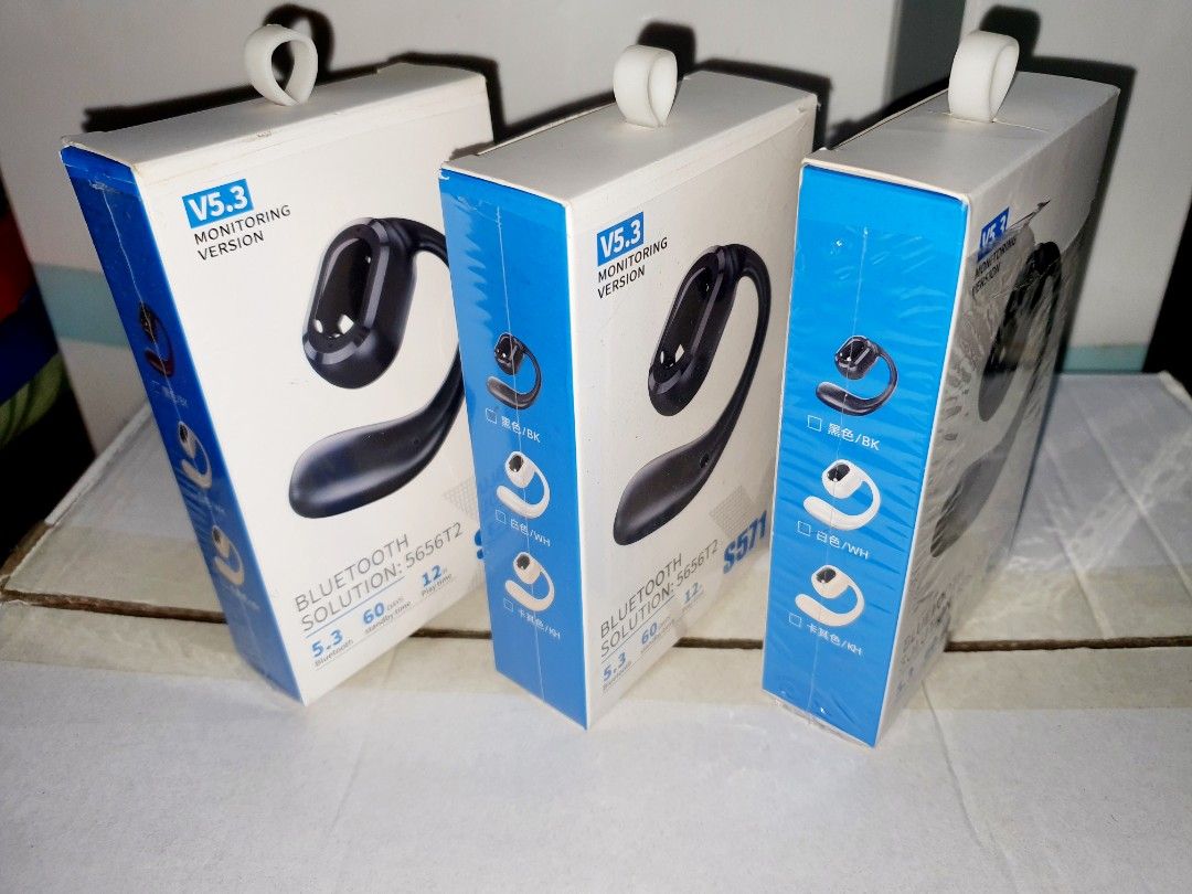 S571 Bluetooth Headset V5.3 (3pcs.) (Category: Headphones & Headsets) located in Caloocan City. Submitted by mack.bay (Listing ID 1398329749, Image 2). Description: - S571 Bluetooth Headset - Bluetooth 5.3 - 60mAh Battery - 12mm Speaker - Includes Charging Cable - Includes User Manual - Available Colors: Black, White - Monitoring Version (as indicated on box) - Good for call & music - Ideal for people on the go even Driving, Biking. -Clear sound.
