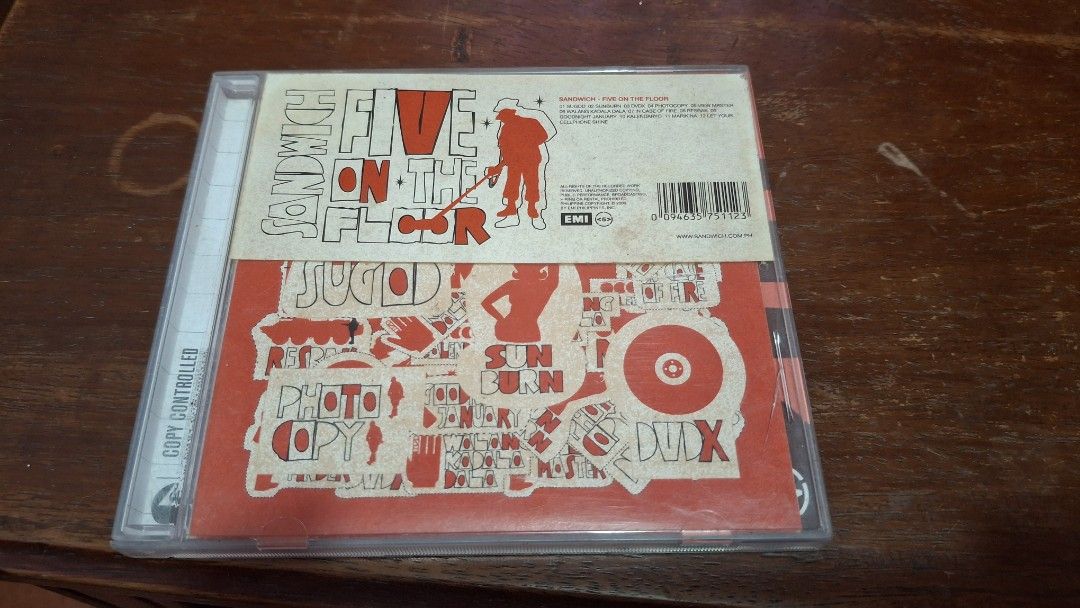 Sandwich - Five on the Floor CD (Category: CDs & DVDs) located in Abucay. Submitted by janusgregorio (Listing ID 1398222350, Image 1). Description: Sandwich – Five on the Floor CD (For Collection Only) Condition: Pre-owned, untested Note: This CD has not been tested, so functionality is not guaranteed. Purpose: Ideal for collectors or fans of Sandwich who want to add this album to their collection. 💡 Perfect for display or completing your Sandwi