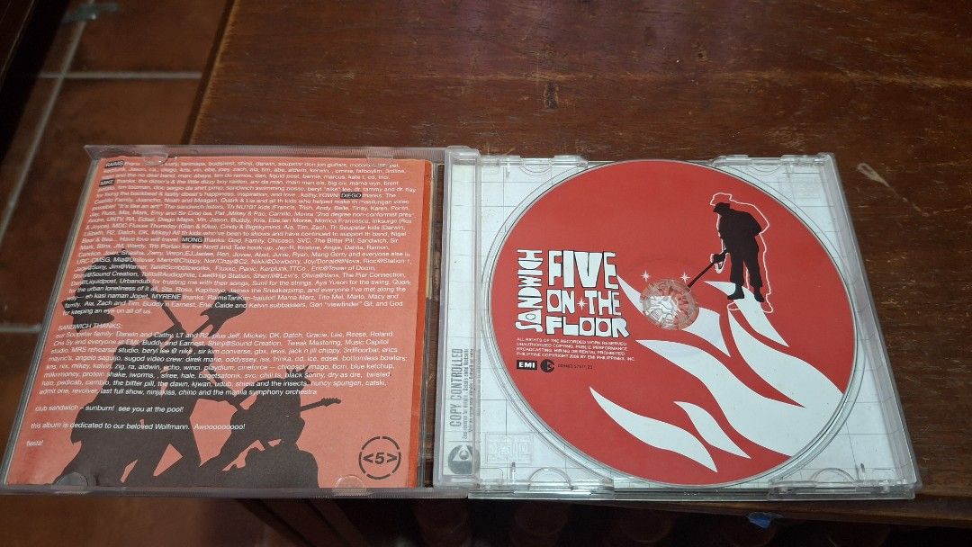 Sandwich - Five on the Floor CD (Category: CDs & DVDs) located in Abucay. Submitted by janusgregorio (Listing ID 1398222350, Image 2). Description: Sandwich – Five on the Floor CD (For Collection Only) Condition: Pre-owned, untested Note: This CD has not been tested, so functionality is not guaranteed. Purpose: Ideal for collectors or fans of Sandwich who want to add this album to their collection. 💡 Perfect for display or completing your Sandwi