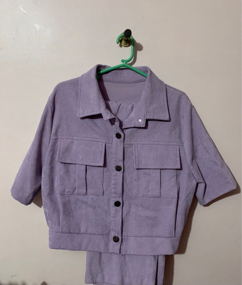SHEIN Short Sleeve Top and Pants Set (Category: Sets or Coordinates) located in Calumpit. Submitted by declutterwithajm (Listing ID 1398317810, Image 1). Description: - SOLD AS A SET - Size Medium - Corduroy fabric - Worn once only .