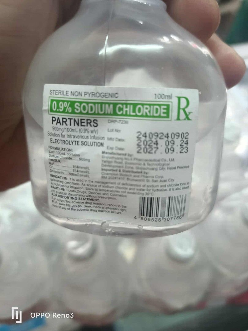 Sodium chloride 100ml (Category: Medical Supplies & Tools) located in Manila. Submitted by atarah1225 (Listing ID 1398281296, Image 2). Description: .