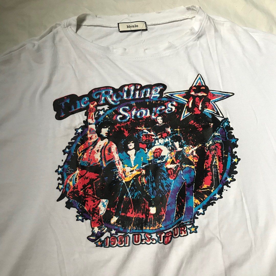The Rolling Stones 1981 Tour Graphic Tee (Category: Tshirts & Polo Shirts ) located in Marikina City. Submitted by mmoncheri (Listing ID 1398261677, Image 1). Description: - Vintage Rolling Stones t-shirt - Features graphics from the 1981 U.S. Tour - Front: Band members and "1981 U.S. TOUR" text - Back: Iconic tongue logo and "1981 TATTOO YOU TOUR" text - Crew neck - Relaxed Wide fit.