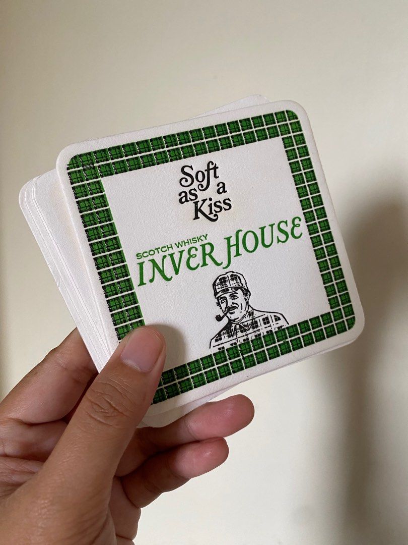Vintage Coasters Set (Paper Material) (Category: Other Kitchenware & Tableware) located in Manila. Submitted by k0pimonster (Listing ID 1398256249, Image 2). Description: - Vintage coaster set - Includes: - Inver House Scotch Whisky coasters (green plaid design) - Lopo Gigio coaster (original packaging) - Baby coasters .
