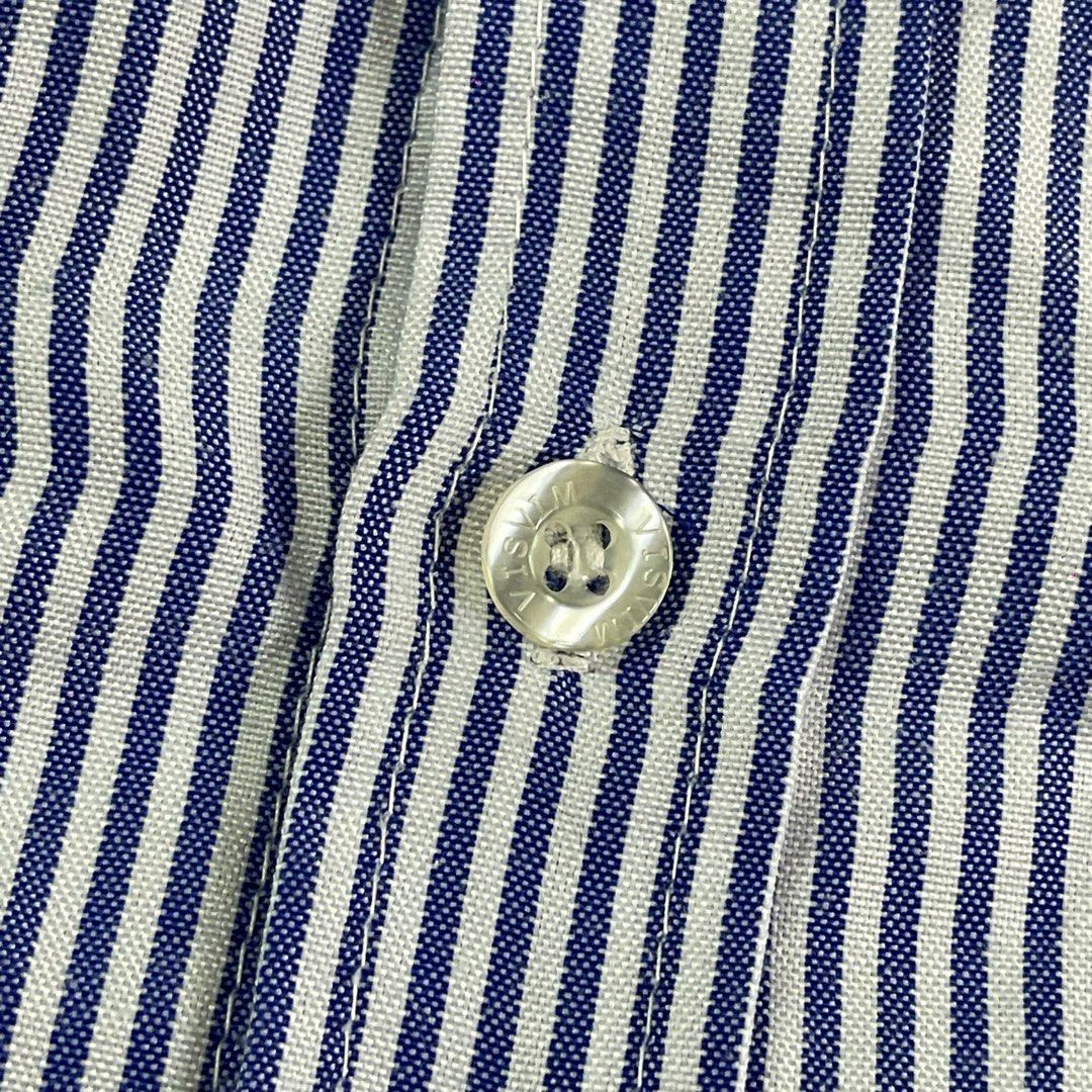 Visvim Band collar shirt (Category: Formal Shirts) located in Cavite. Submitted by grazyluxe (Listing ID 1398246764, Image 3). Description: Visvim Band collar shirt Details: - Verygood Condition - 9/10 Overall Usage - Stripes Size: *Flat Measurements: - Width: 21.5 inches - Length: 28 inches 1100php Free Shipping..