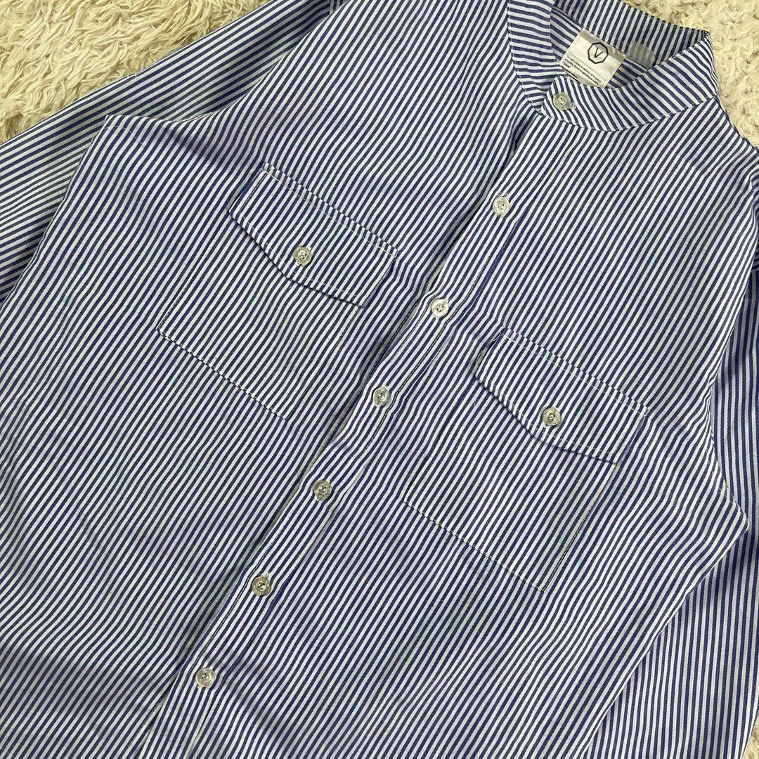 Visvim Band collar shirt (Category: Formal Shirts) located in Cavite. Submitted by grazyluxe (Listing ID 1398246764, Image 2). Description: Visvim Band collar shirt Details: - Verygood Condition - 9/10 Overall Usage - Stripes Size: *Flat Measurements: - Width: 21.5 inches - Length: 28 inches 1100php Free Shipping..