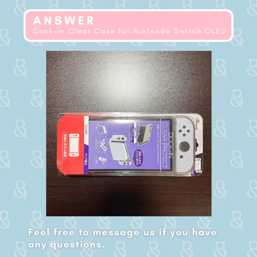 [ANSWER] Clear Case for Nintendo Switch OLED (Category: Cases & Covers) located in Carmona. Submitted by beautyand_ (Listing ID 1398378134, Image 1). Description: Dock-in Clear Case for Nintendo Switch OLED – ANSWER Note: Opened but not used If you have any questions about our items, feel free to send us a message — we’re always happy to help and will get back to you as soon as we can! 📦 Shipping fee shouldered by buyer 📍 Location: Cavite 🚚 MO