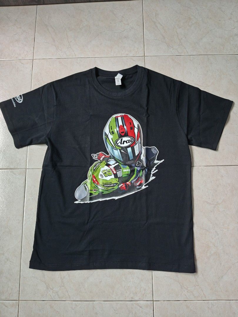 Arai Motorcycle Graphic T-Shirt - Black (Category: Tshirts & Polo Shirts) located in Singapore. Submitted by suren (Listing ID 1398412361, Image 1). Description: - Black t-shirt - Features a motorcycle graphic - Includes an Arai helmet design - Unworn condition - Ideal for motorcycle enthusiasts.