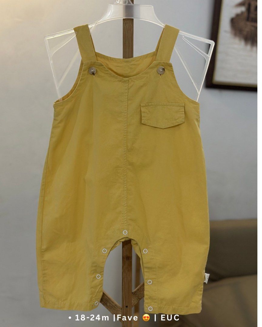 Baby Yellow Overalls 18-24m (Category: Babies & Kids Fashion) located in Santa Cruz. Submitted by cc_celeste (Listing ID 1398472677, Image 2). Description: - Adorable yellow baby overalls - Features a small chest pocket - Snap closures at the bottom for easy diaper changes - Button details on straps - Suitable for babies aged 18-24 months - Cute and practical!.