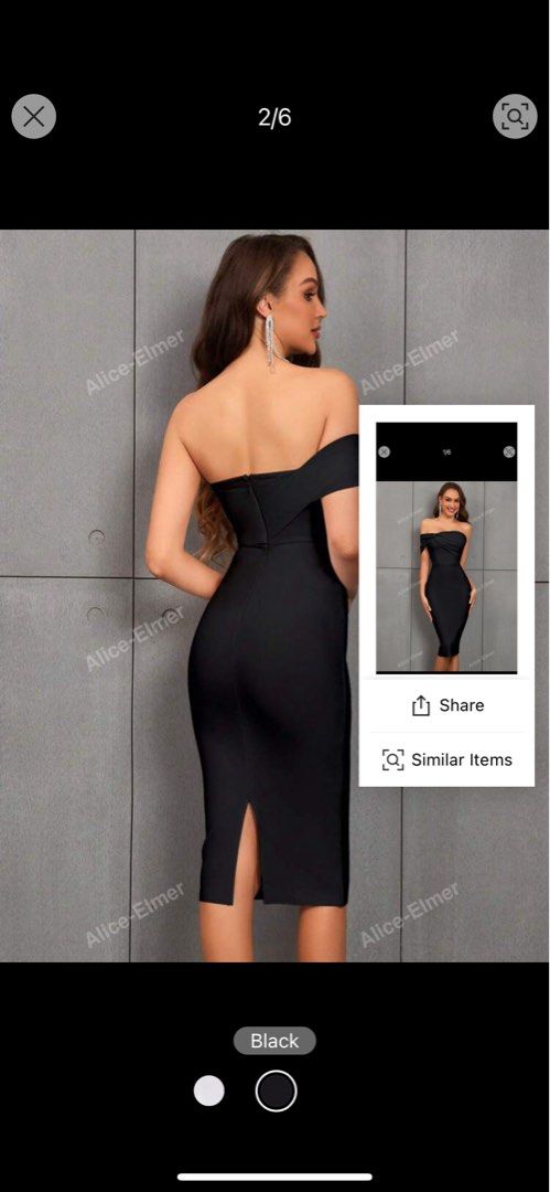 Black Off-Shoulder Midi Dress (Category: Dresses) located in Marikina City. Submitted by prelovedbysesiii (Listing ID 1398471842, Image 3). Description: - Black off-shoulder midi dress - Perfect for formal events such as graduation, birthday or anniversary .