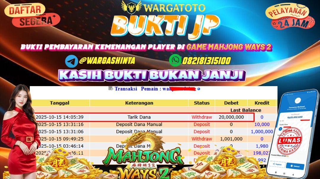 BUKTI JACKPOT WARGATOTO 15 OKTOBER 2025 (Category: Computer Parts & Accessories) located in Jakarta Barat. Submitted by wargatoto_official (Listing ID 1398423394, Image 1). Description: BUKTI JACKPOT WARGATOTO 15 OKTOBER 2025 🎯 Bukti Kemenangan Terbaru di WARGATOTO! 🎯 Hari ini suasana makin ramai karena salah satu member setia dengan ID : wa****** berhasil membawa pulang Rp 20.000.000 dari game MAHJONG WAYS 2 💥 Main santai, modal terukur, tapi