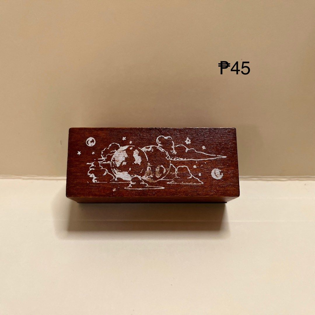 Engraved Wooden Box with Celestial Design (Category: Craft Supplies & Tools) located in Cagayan de Oro. Submitted by chenamon (Listing ID 1398422617, Image 1). Description: - Wooden rubber stamp with celestial design - Price: P45.