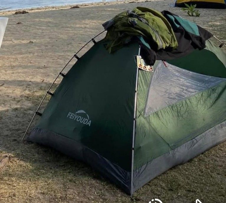 Feiyouda Camping Tent (Category: Hiking & Camping) located in Manila. Submitted by abigirl. (Listing ID 1398510221, Image 2). Description: Freestanding Tent - 2 pax capacity, 2 doors - With groundsheet (material: 210T waterproof 210D oxford PU 3,000 mm fabric) - Taped seams flysheet,Rip stop waterproof fabric flysheet with vestibule for extra storage - Tub type flooring - Air Vent window - Utility pockets on inner tent - Reflectors on flysheet - 