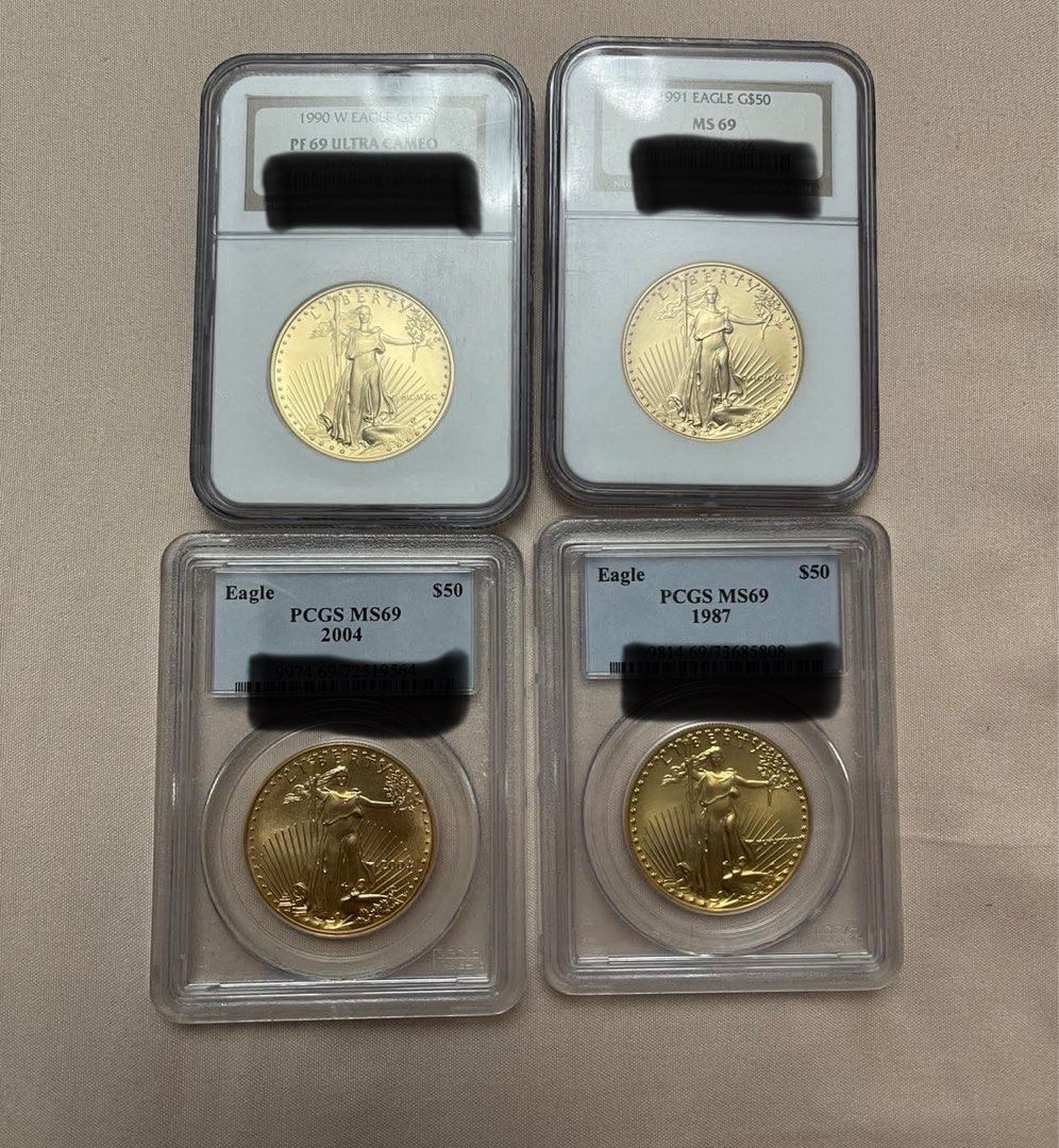 Gold Eagle Coins 1990, 1991, 1987, 2004 (Category: Currency) located in Paranaque City. Submitted by patrickph31 (Listing ID 1398351556, Image 1). Description: 4oz gold.