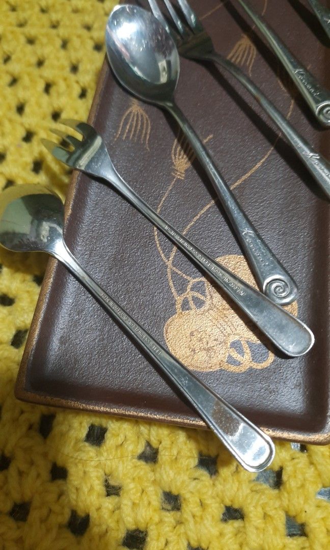 Kansai swirl teaspoon/fork set Stainless Japan/pair (Category: Dinnerware & Cutlery) located in Manila. Submitted by luckycharm_215 (Listing ID 1398495523, Image 2). Description: per pair.