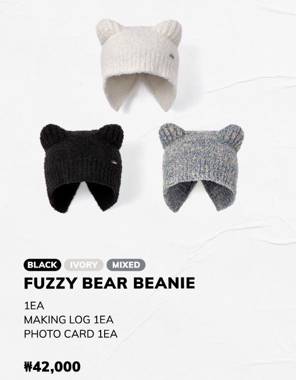 LF Sunoo Artist Made Collection Fuzzy Bear Beanie (White/Black