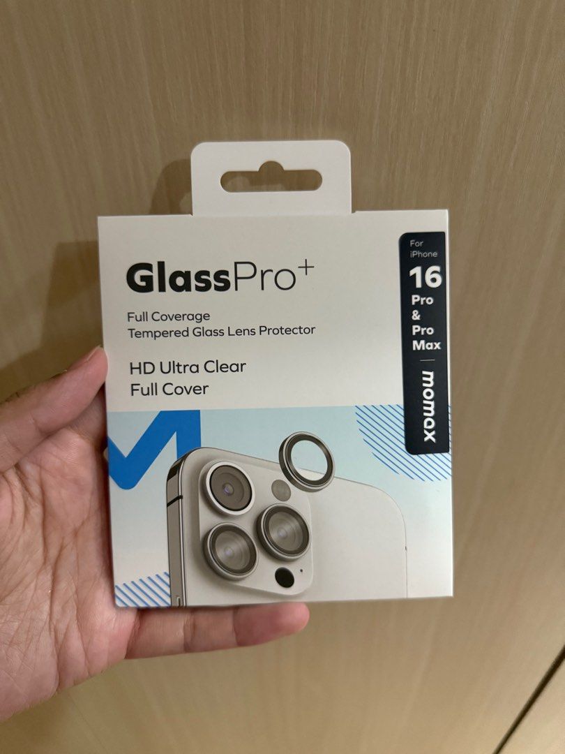 Momax Glass Pro+ Lens Protector for iPhone 16 Pro/Pro Max (Category: Other Mobile & Gadget Accessories) located in Binan City. Submitted by jayms_closet (Listing ID 1398507721, Image 2). Description: 〰️ Full coverage for maximum protection 〰️ HD ultra-clear tempered glass 〰️ Anti-reflective coating ‼️FREEBIE: 16 pro generic cute case‼️ Payment first before shipping. MOP: GCash, BDO, or BPI only Shipping: DF c/o buyer and shall be paid upon receiv