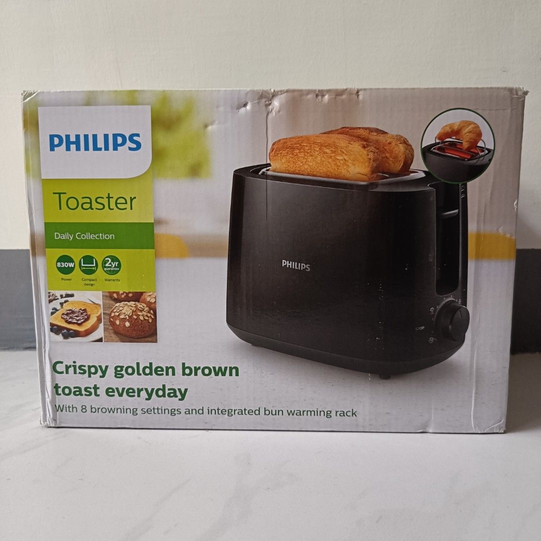 Philips Toaster HD2581 (Category: Ovens & Toasters) located in Malabon City. Submitted by jfshop_online (Listing ID 1398419159, Image 1). Description: - Philips Daily Collection toaster - Black color - 8 browning settings - Integrated bun warming rack - 830W power - Includes toaster and power cord.