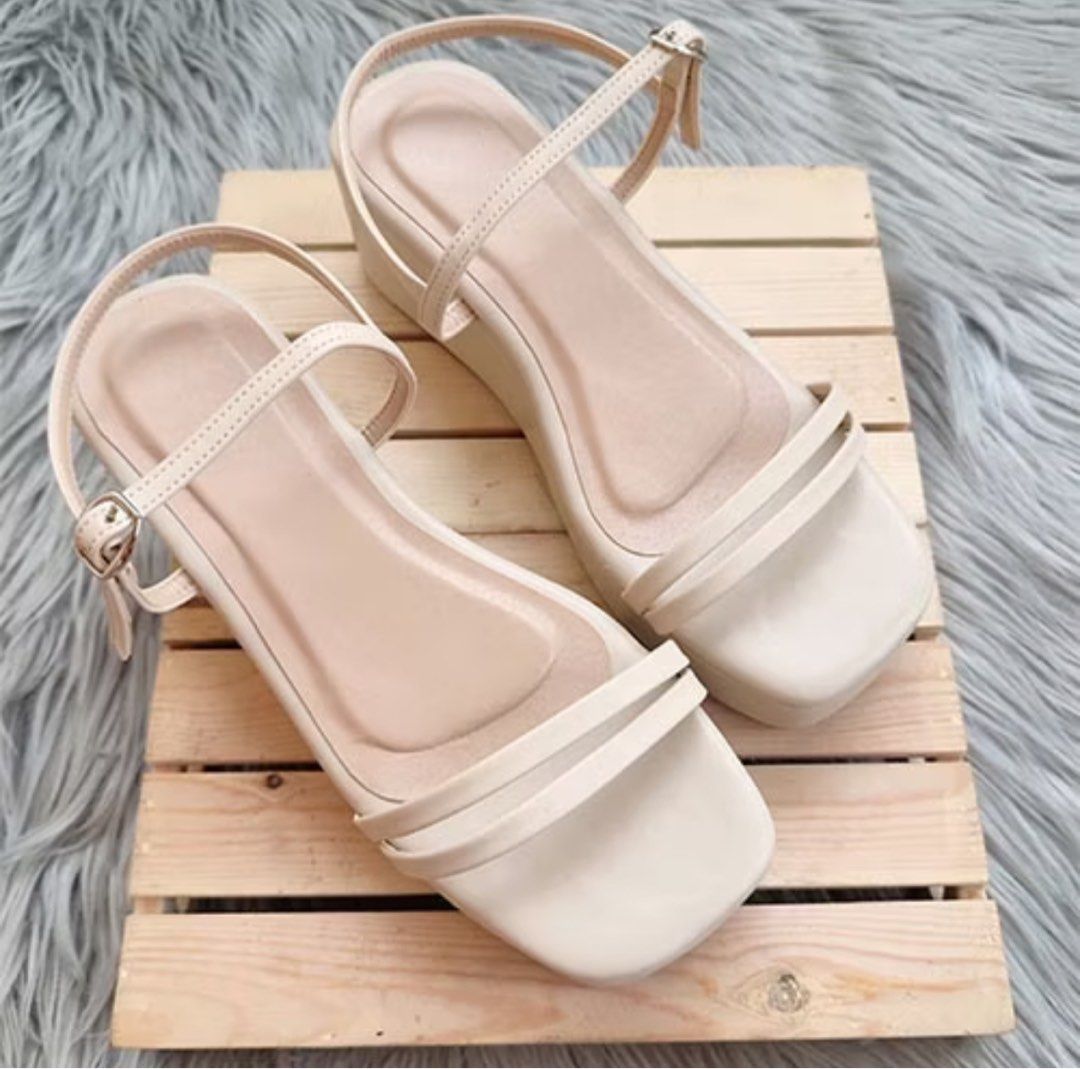 Platform Wedge Sandals 2.5” (Category: Flats & Sandals) located in Manila. Submitted by cazly (Listing ID 1398413885, Image 1). Description: Message me for last price - Beige mini dress - Short sleeves - Square neckline - Includes beige sandals - Square toe - Ankle strap - Small heel - Suitable for casual and special occasions.