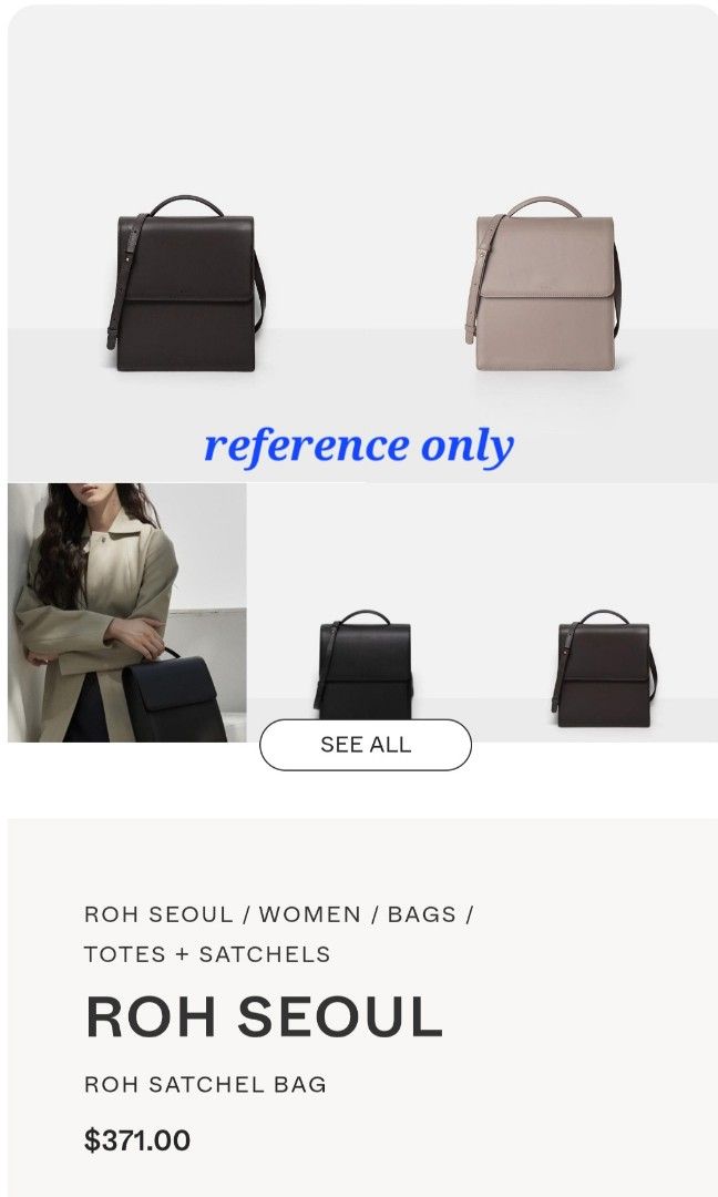 Prelived ROH Seoul (Category: Luxury Bags & Wallets) located in Davao. Submitted by wengbagstuff (Listing ID 1398358652, Image 2). Description: 🍀 branded ROH from Korea 🍀 genuine leather 🍀 no holes, tear or rubs... just pressed marks due to storage 🍀 ROH Seoul is known for its minimalism & aesthetic designs for functionality 🍀 $371 for bnew in retail market.